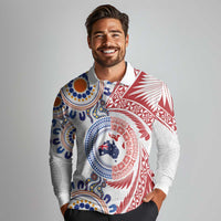 Tongan and Australian Culture Together Long Sleeve Polo Shirt Ngatu Art Tribal Aboriginal Tattoo Pattern LT03 - Polynesian Pride