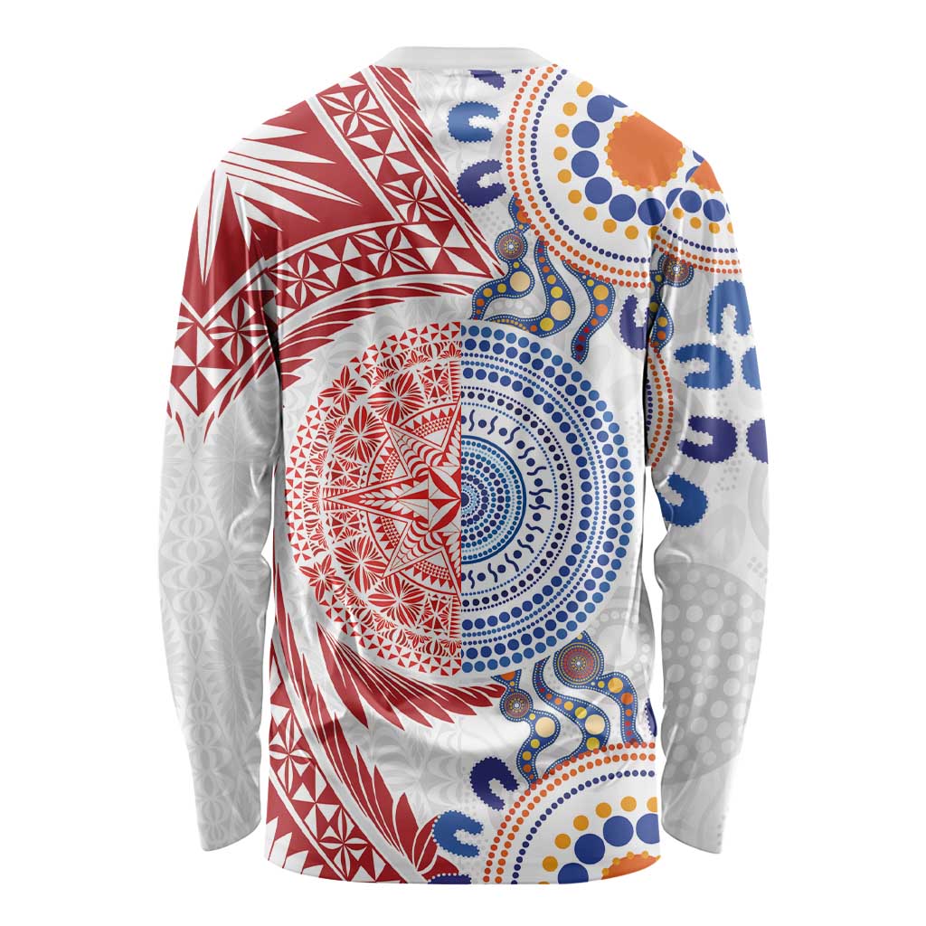 Tongan and Australian Culture Together Long Sleeve Shirt Ngatu Art Tribal Aboriginal Tattoo Pattern LT03 - Polynesian Pride