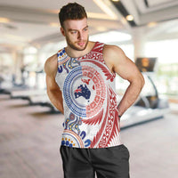 Tongan and Australian Culture Together Men Tank Top Ngatu Art Tribal Aboriginal Tattoo Pattern LT03 White - Polynesian Pride