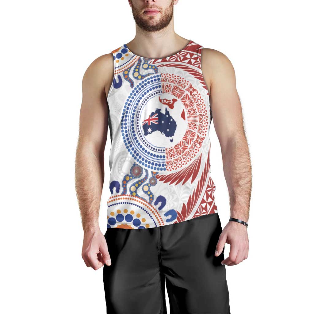 Tongan and Australian Culture Together Men Tank Top Ngatu Art Tribal Aboriginal Tattoo Pattern LT03 - Polynesian Pride