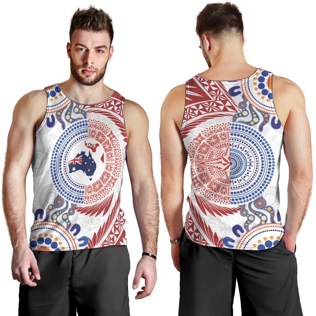 Tongan and Australian Culture Together Men Tank Top Ngatu Art Tribal Aboriginal Tattoo Pattern LT03 - Polynesian Pride