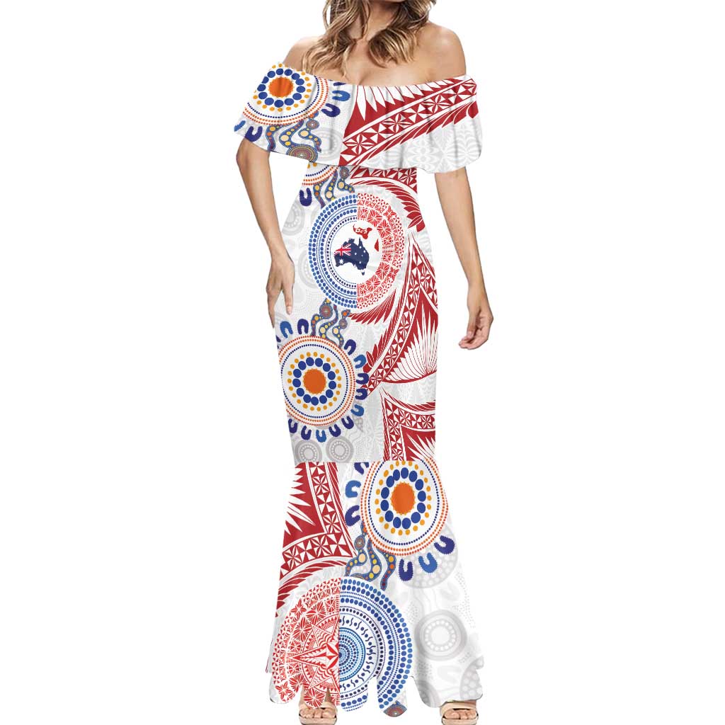 Tongan and Australian Culture Together Mermaid Dress Ngatu Art Tribal Aboriginal Tattoo Pattern LT03 - Polynesian Pride