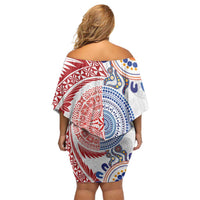 Tongan and Australian Culture Together Off Shoulder Short Dress Ngatu Art Tribal Aboriginal Tattoo Pattern LT03 - Polynesian Pride