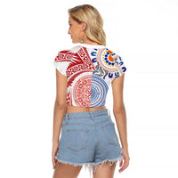 Tongan and Australian Culture Together Raglan Cropped T Shirt Ngatu Art Tribal Aboriginal Tattoo Pattern LT03 - Polynesian Pride