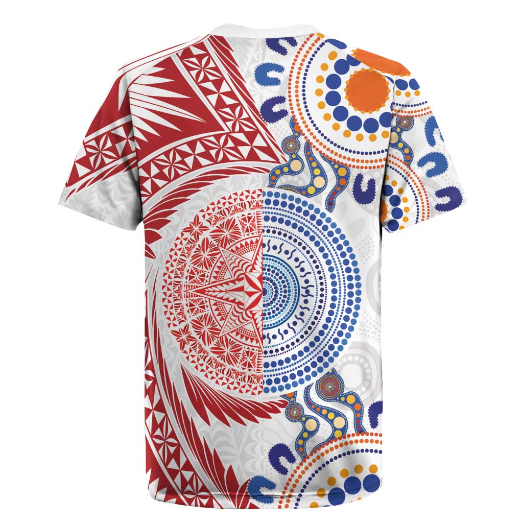 Tongan and Australian Culture Together Rugby Jersey Ngatu Art Tribal Aboriginal Tattoo Pattern LT03 - Polynesian Pride