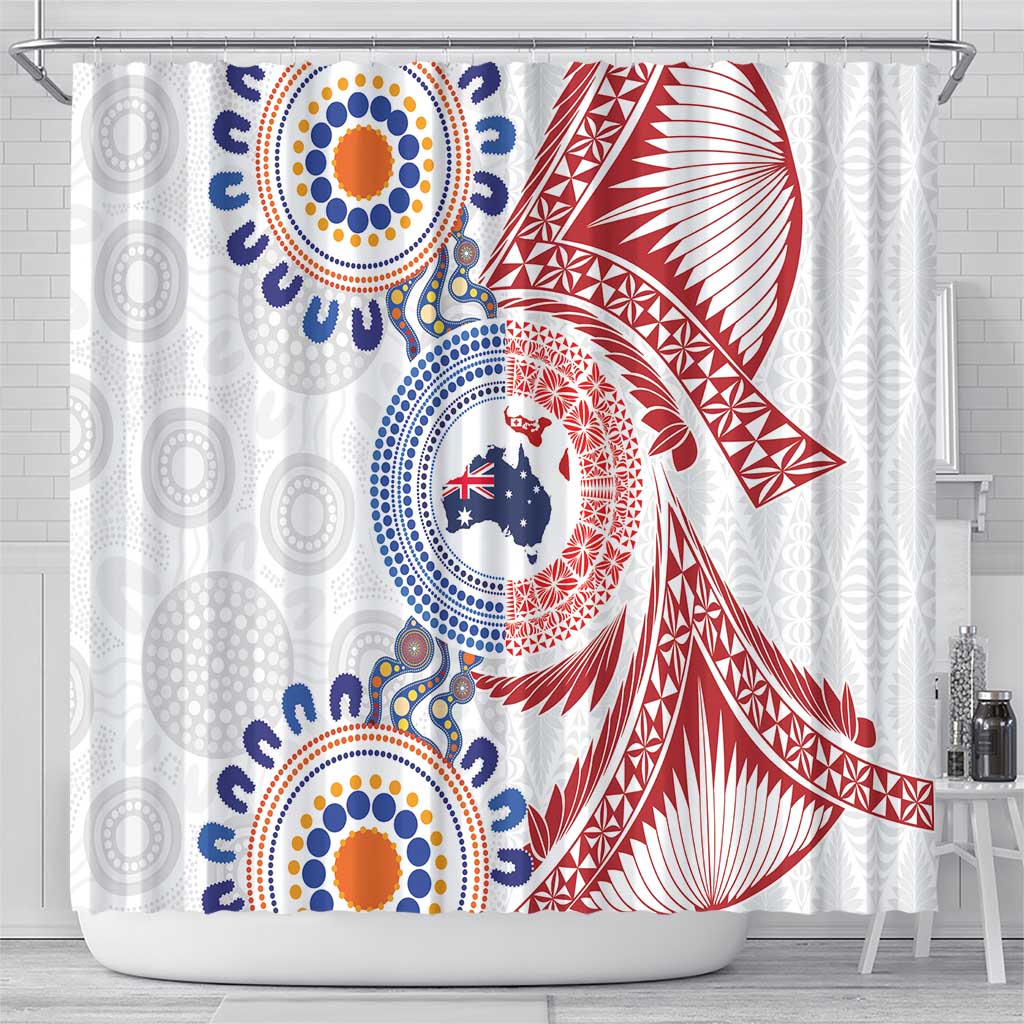 Tongan and Australian Culture Together Shower Curtain Ngatu Art Tribal Aboriginal Tattoo Pattern LT03 - Polynesian Pride