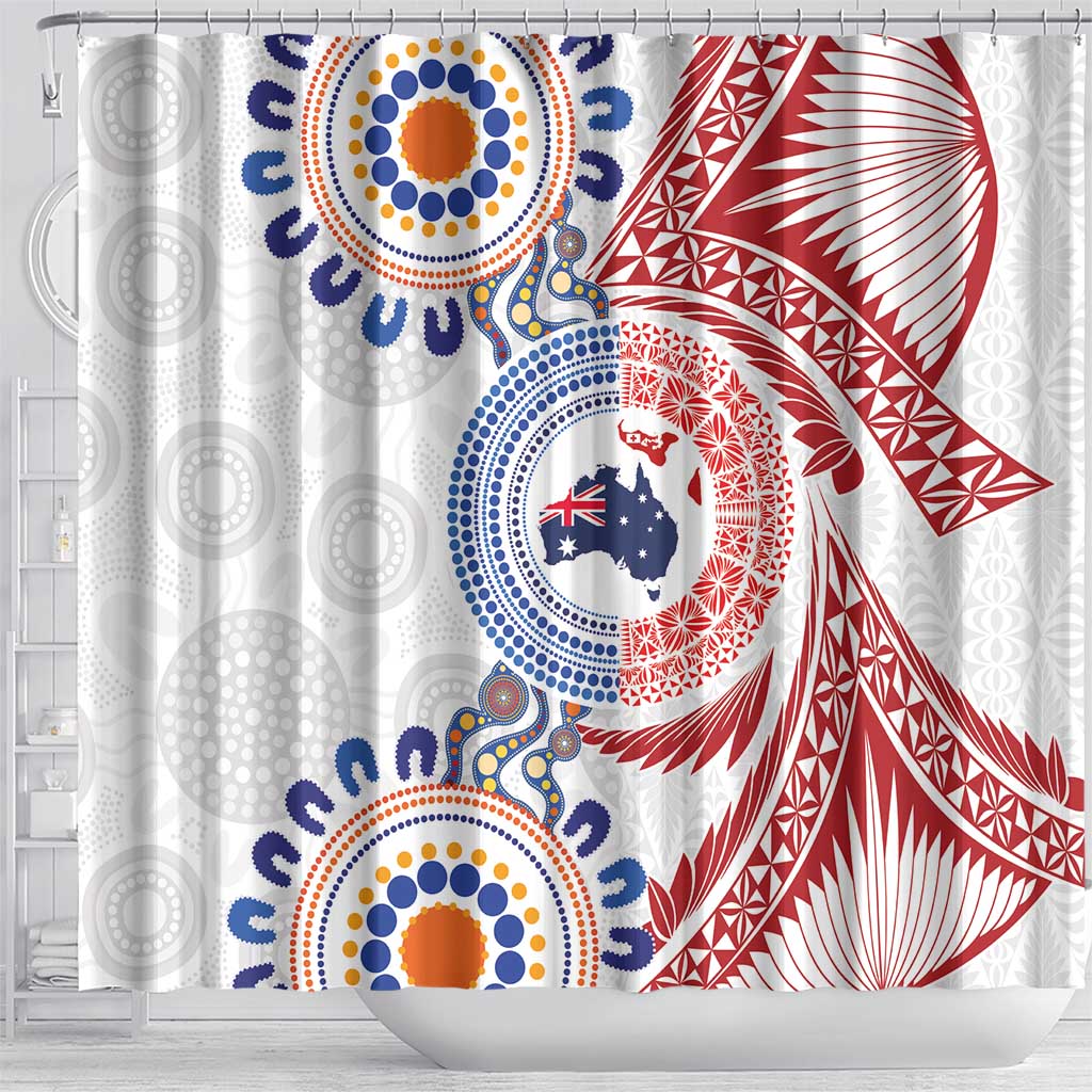 Tongan and Australian Culture Together Shower Curtain Ngatu Art Tribal Aboriginal Tattoo Pattern LT03 - Polynesian Pride
