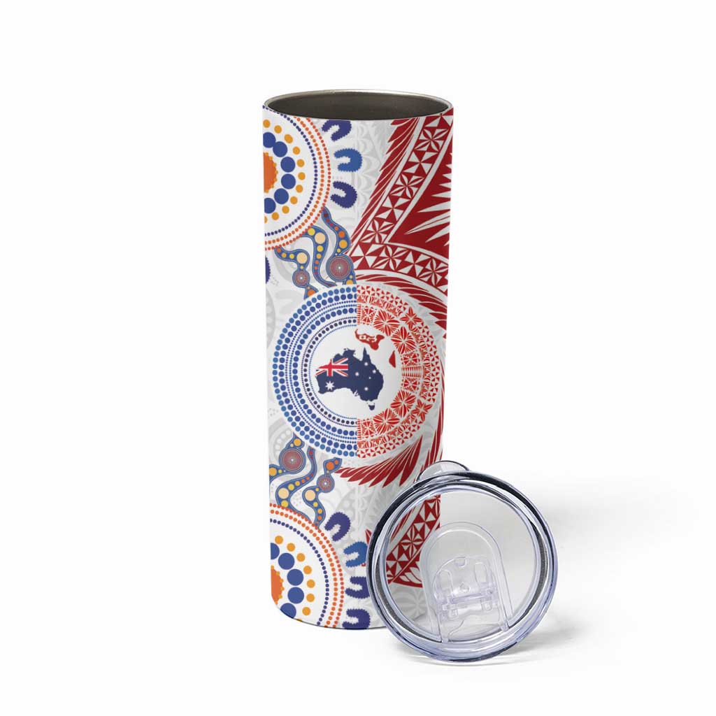 Tongan and Australian Culture Together Skinny Tumbler Ngatu Art Tribal Aboriginal Tattoo Pattern LT03 - Polynesian Pride