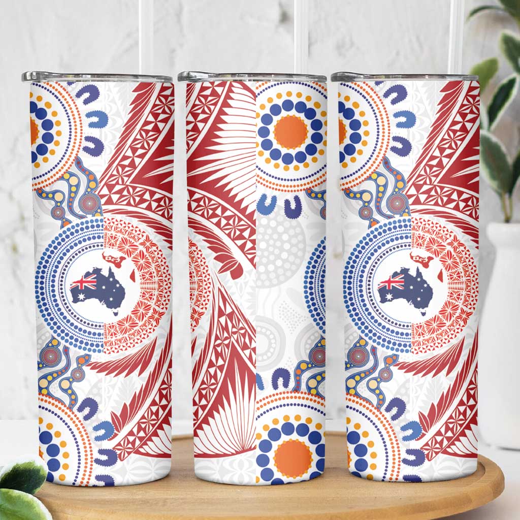 Tongan and Australian Culture Together Skinny Tumbler Ngatu Art Tribal Aboriginal Tattoo Pattern LT03 - Polynesian Pride