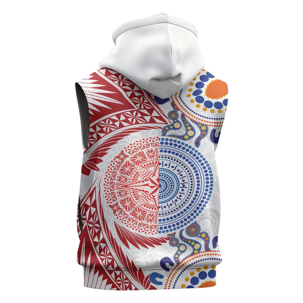 Tongan and Australian Culture Together Sleeveless Hoodie Ngatu Art Tribal Aboriginal Tattoo Pattern LT03 - Polynesian Pride
