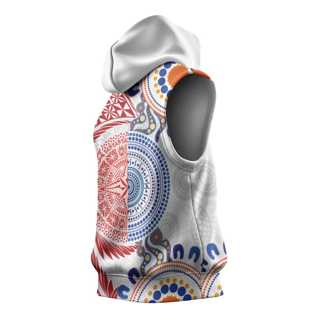Tongan and Australian Culture Together Sleeveless Hoodie Ngatu Art Tribal Aboriginal Tattoo Pattern LT03 - Polynesian Pride