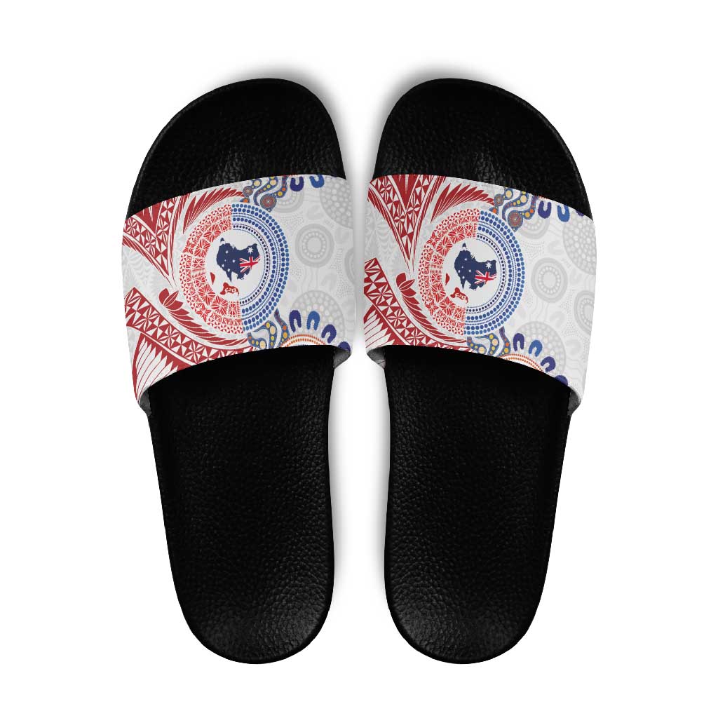 Tongan and Australian Culture Together Slide Sandals Ngatu Art Tribal Aboriginal Tattoo Pattern - Polynesian Pride