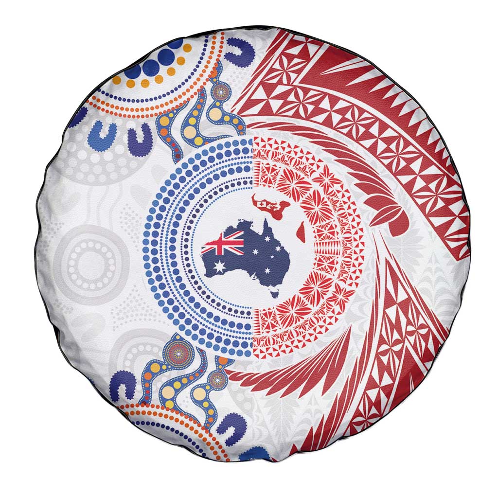 Tongan and Australian Culture Together Spare Tire Cover Ngatu Art Tribal Aboriginal Tattoo Pattern LT03 - Polynesian Pride