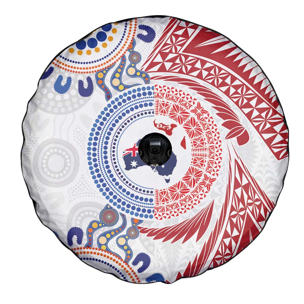 Tongan and Australian Culture Together Spare Tire Cover Ngatu Art Tribal Aboriginal Tattoo Pattern LT03 - Polynesian Pride
