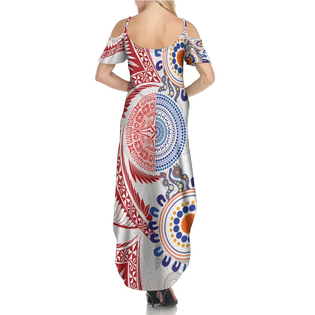 Tongan and Australian Culture Together Summer Maxi Dress Ngatu Art Tribal Aboriginal Tattoo Pattern LT03 - Polynesian Pride