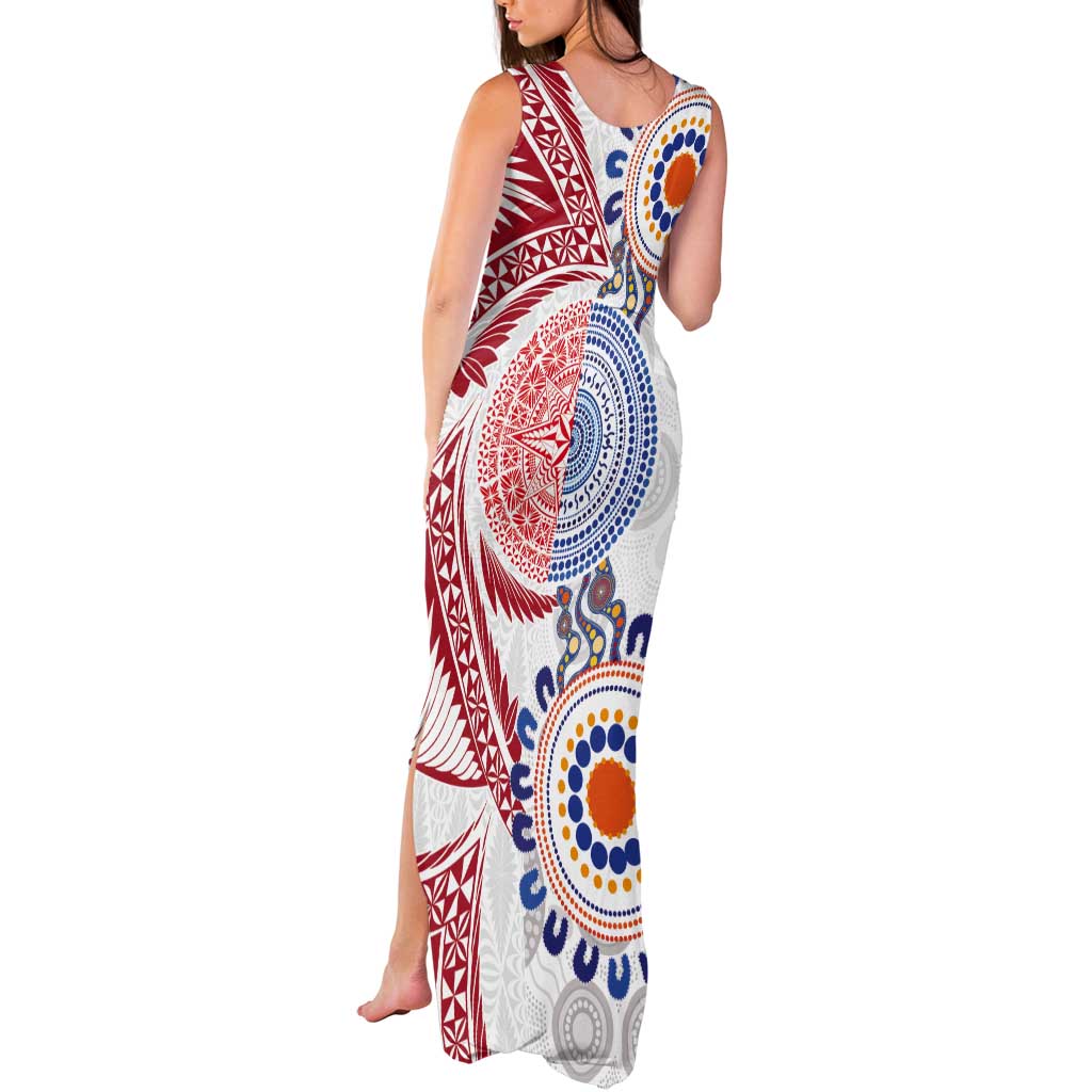 Tongan and Australian Culture Together Tank Maxi Dress Ngatu Art Tribal Aboriginal Tattoo Pattern LT03 - Polynesian Pride