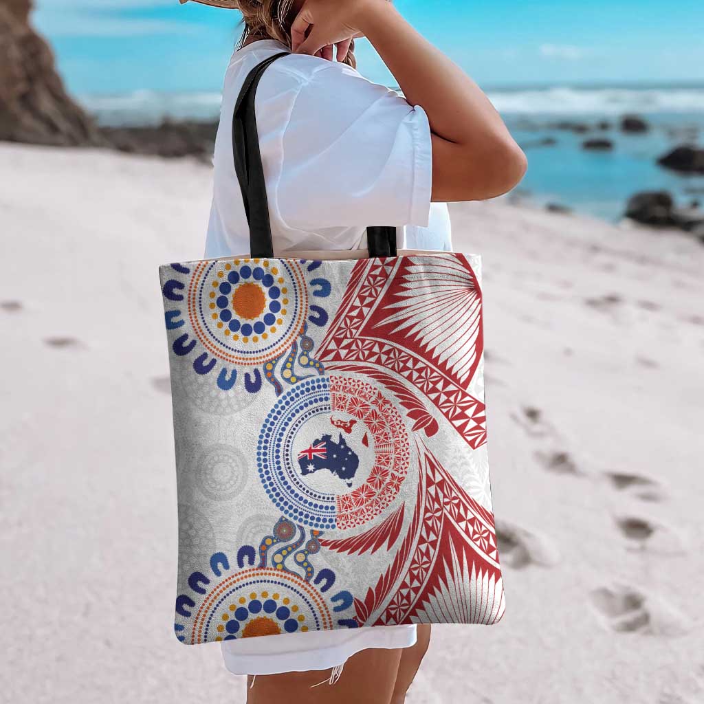 Tongan and Australian Culture Together Tote Bag Ngatu Art Tribal Aboriginal Tattoo Pattern LT03 - Polynesian Pride