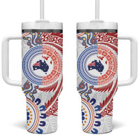 Tongan and Australian Culture Together Tumbler With Handle Ngatu Art Tribal Aboriginal Tattoo Pattern LT03 One Size: 40 oz White - Polynesian Pride