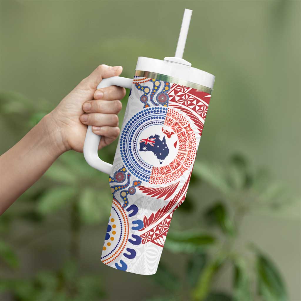 Tongan and Australian Culture Together Tumbler With Handle Ngatu Art Tribal Aboriginal Tattoo Pattern LT03 - Polynesian Pride