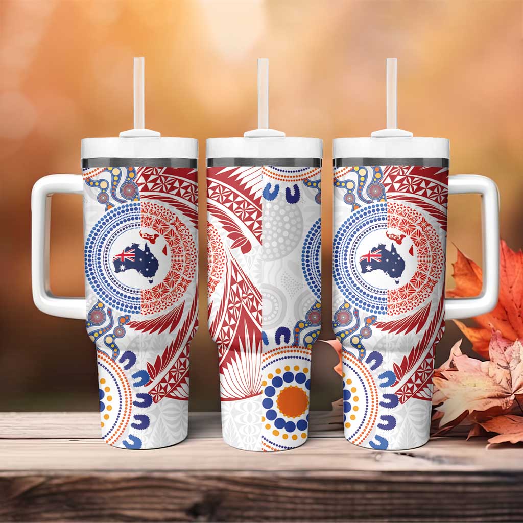 Tongan and Australian Culture Together Tumbler With Handle Ngatu Art Tribal Aboriginal Tattoo Pattern LT03 - Polynesian Pride