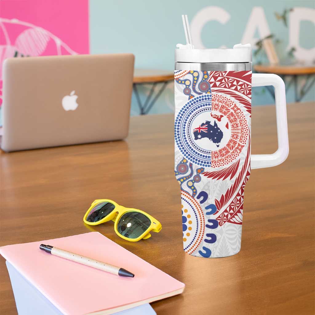 Tongan and Australian Culture Together Tumbler With Handle Ngatu Art Tribal Aboriginal Tattoo Pattern LT03 - Polynesian Pride