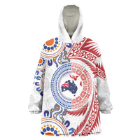 Tongan and Australian Culture Together Wearable Blanket Hoodie Ngatu Art Tribal Aboriginal Tattoo Pattern LT03 One Size White - Polynesian Pride