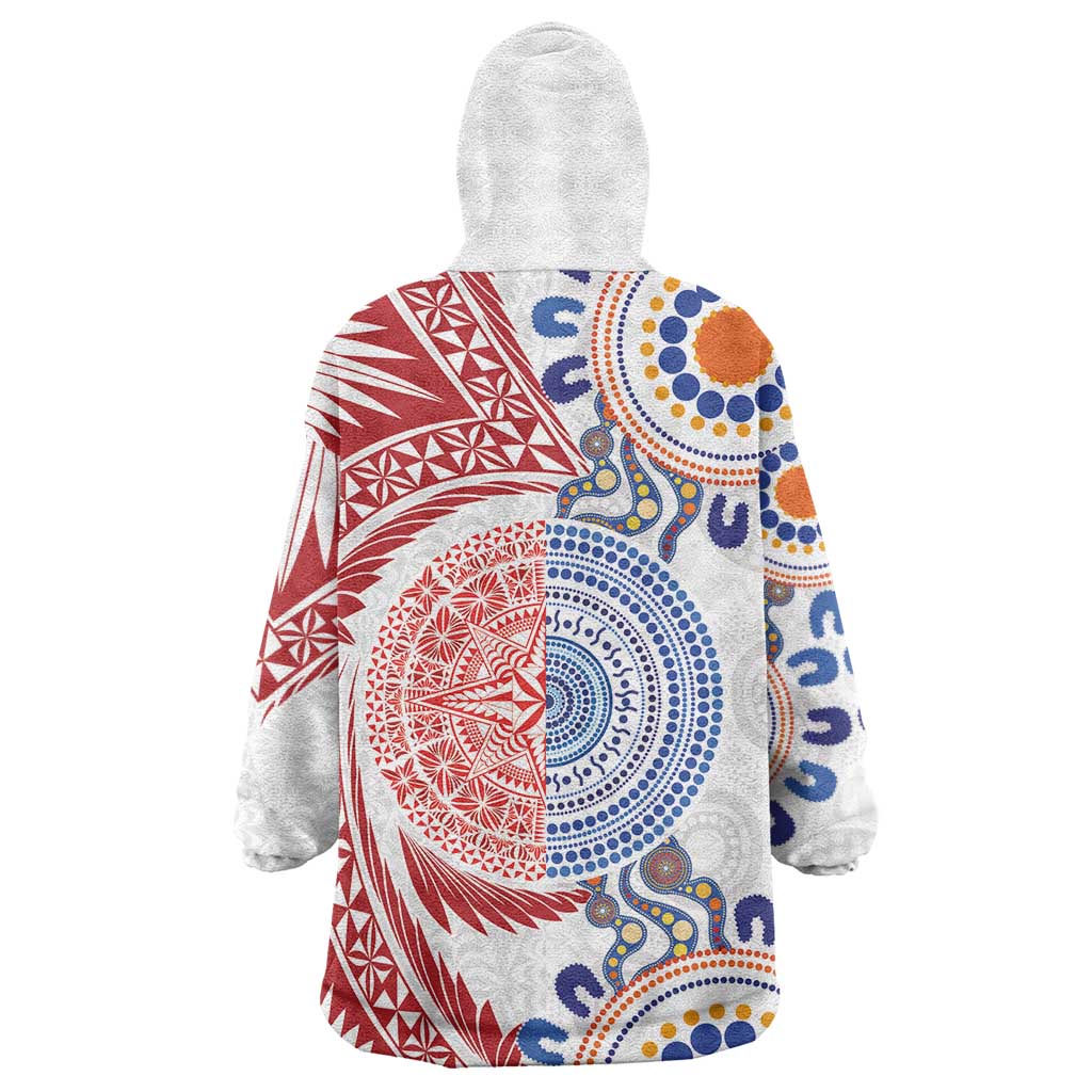 Tongan and Australian Culture Together Wearable Blanket Hoodie Ngatu Art Tribal Aboriginal Tattoo Pattern LT03 - Polynesian Pride