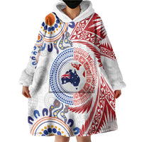 Tongan and Australian Culture Together Wearable Blanket Hoodie Ngatu Art Tribal Aboriginal Tattoo Pattern LT03 - Polynesian Pride