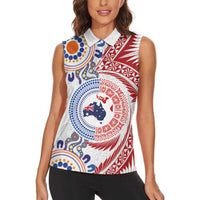 Tongan and Australian Culture Together Women Sleeveless Polo Shirt Ngatu Art Tribal Aboriginal Tattoo Pattern LT03 - Polynesian Pride