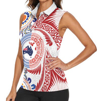 Tongan and Australian Culture Together Women Sleeveless Polo Shirt Ngatu Art Tribal Aboriginal Tattoo Pattern LT03 - Polynesian Pride