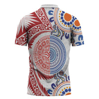 Tongan and Australian Culture Together Zipper Polo Shirt Ngatu Art Tribal Aboriginal Tattoo Pattern LT03 - Polynesian Pride