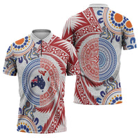 Tongan and Australian Culture Together Zipper Polo Shirt Ngatu Art Tribal Aboriginal Tattoo Pattern LT03 - Polynesian Pride