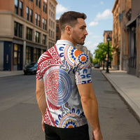 Tongan and Australian Culture Together Zipper Polo Shirt Ngatu Art Tribal Aboriginal Tattoo Pattern LT03 - Polynesian Pride