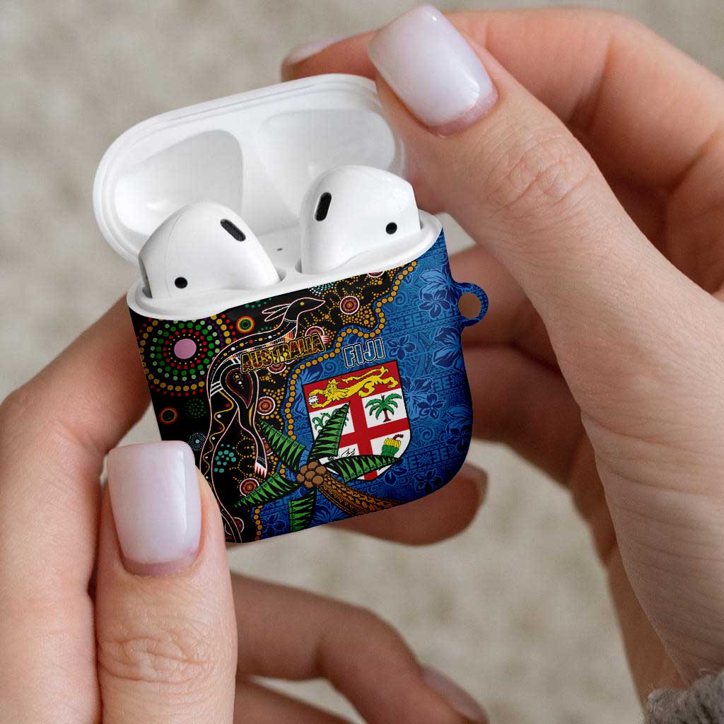 Fijian and Australian Culture Together AirPods Case Aboriginal Art and Tapa Motifs with Kangaroo and Palm Tree LT03 - Polynesian Pride