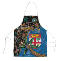 Fijian and Australian Culture Together Apron Aboriginal Art and Tapa Motifs with Kangaroo and Palm Tree LT03 Black - Polynesian Pride