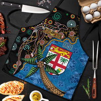 Fijian and Australian Culture Together Apron Aboriginal Art and Tapa Motifs with Kangaroo and Palm Tree LT03 Black - Polynesian Pride