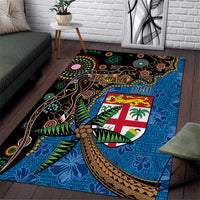 Fijian and Australian Culture Together Area Rug Aboriginal Art and Tapa Motifs with Kangaroo and Palm Tree LT03 Black - Polynesian Pride
