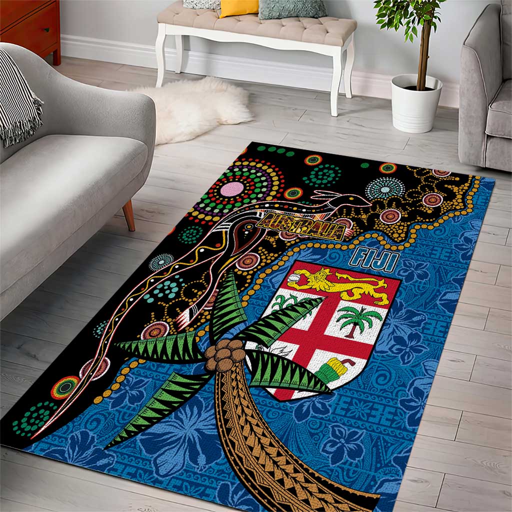 Fijian and Australian Culture Together Area Rug Aboriginal Art and Tapa Motifs with Kangaroo and Palm Tree LT03 - Polynesian Pride