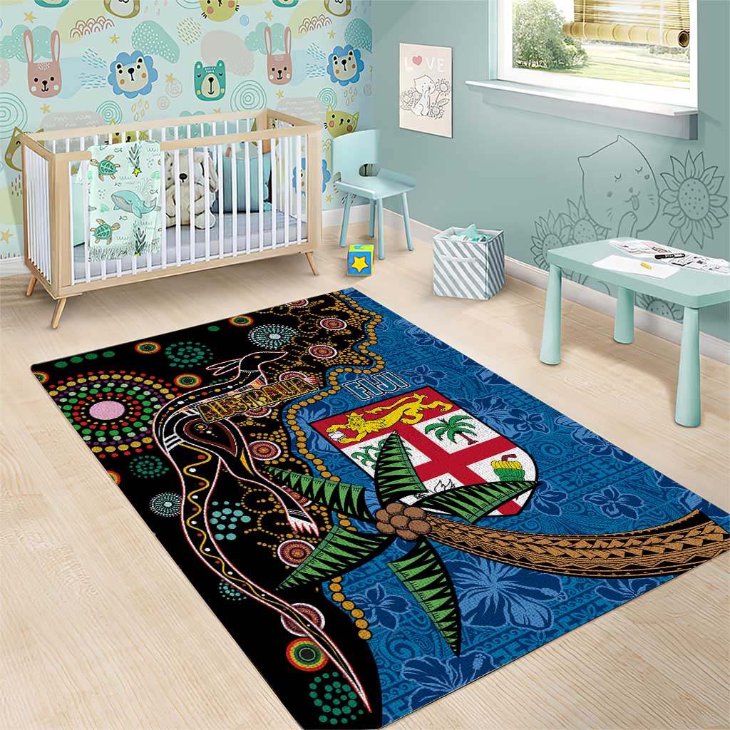 Fijian and Australian Culture Together Area Rug Aboriginal Art and Tapa Motifs with Kangaroo and Palm Tree LT03 - Polynesian Pride