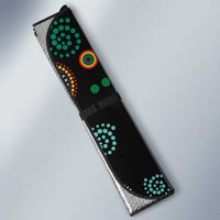 Fijian and Australian Culture Together Auto Sun Shade Aboriginal Art and Tapa Motifs with Kangaroo and Palm Tree LT03 - Polynesian Pride
