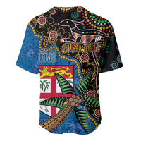 Fijian and Australian Culture Together Baseball Jersey Aboriginal Art and Tapa Motifs with Kangaroo and Palm Tree LT03 - Polynesian Pride