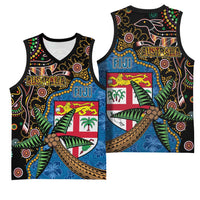 Fijian and Australian Culture Together Basketball Jersey Aboriginal Art and Tapa Motifs with Kangaroo and Palm Tree LT03 - Polynesian Pride