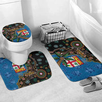 Fijian and Australian Culture Together Bathroom Set Aboriginal Art and Tapa Motifs with Kangaroo and Palm Tree LT03 Mat Set Only (3 pcs) One Size Black - Polynesian Pride
