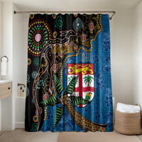Fijian and Australian Culture Together Bathroom Set Aboriginal Art and Tapa Motifs with Kangaroo and Palm Tree LT03 Shower Curtain Only Black - Polynesian Pride