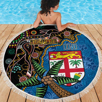 Fijian and Australian Culture Together Beach Blanket Aboriginal Art and Tapa Motifs with Kangaroo and Palm Tree LT03 - Polynesian Pride