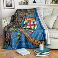 Fijian and Australian Culture Together Blanket Aboriginal Art and Tapa Motifs with Kangaroo and Palm Tree LT03 Black - Polynesian Pride