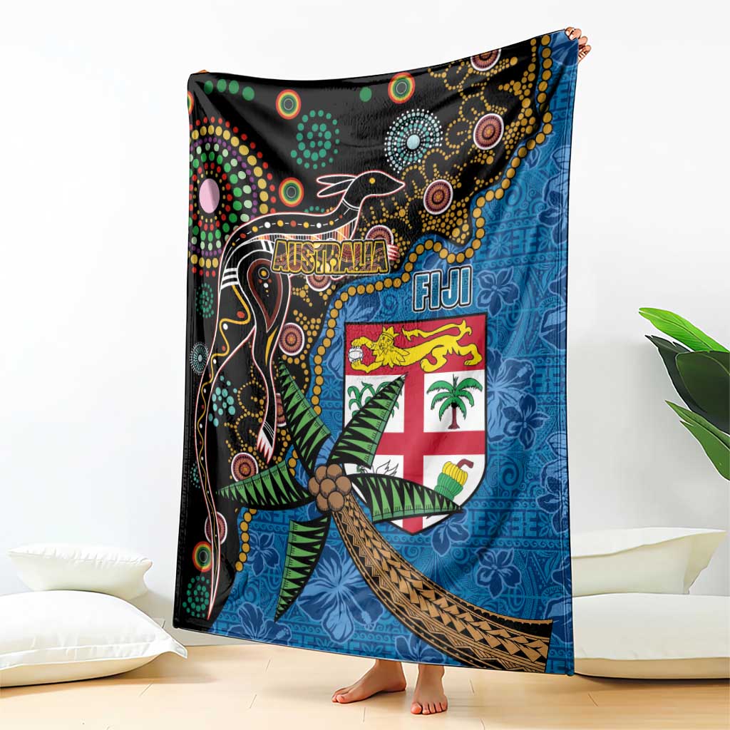 Fijian and Australian Culture Together Blanket Aboriginal Art and Tapa Motifs with Kangaroo and Palm Tree LT03 - Polynesian Pride