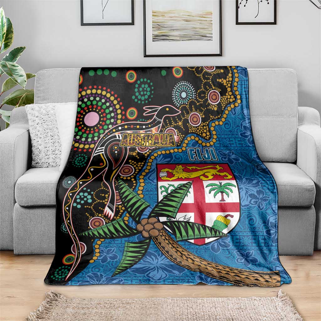 Fijian and Australian Culture Together Blanket Aboriginal Art and Tapa Motifs with Kangaroo and Palm Tree LT03 - Polynesian Pride