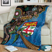 Fijian and Australian Culture Together Blanket Aboriginal Art and Tapa Motifs with Kangaroo and Palm Tree LT03 - Polynesian Pride