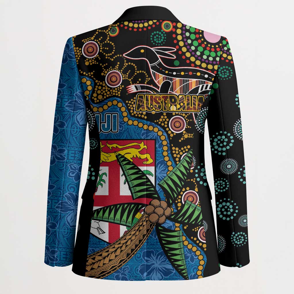 Fijian and Australian Culture Together Blazer Aboriginal Art and Tapa Motifs with Kangaroo and Palm Tree LT03 - Polynesian Pride
